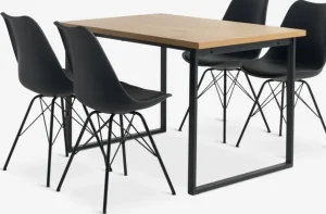 AABENRAA + KLARUPAABENRAA L120 table coloris chêne + 4 KLARUP chaises noir-JYSK Outlet