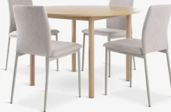 ALSTED + BRANDEALSTED Ø120 table chêne naturel + 4 BRANDE chaises beige-JYSK Online