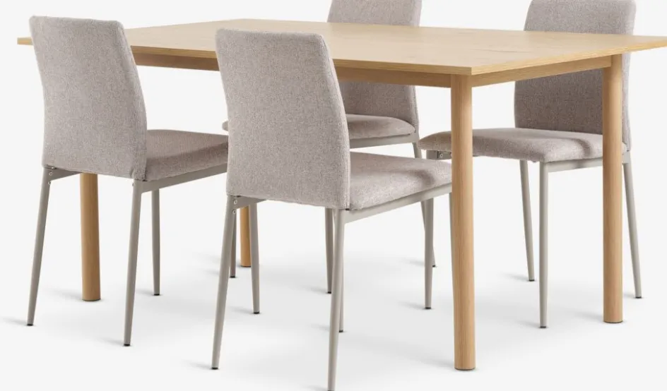 ALSTED + BRANDEALSTED L160 table coloris chêne + 4 BRANDE chaises beige-JYSK New