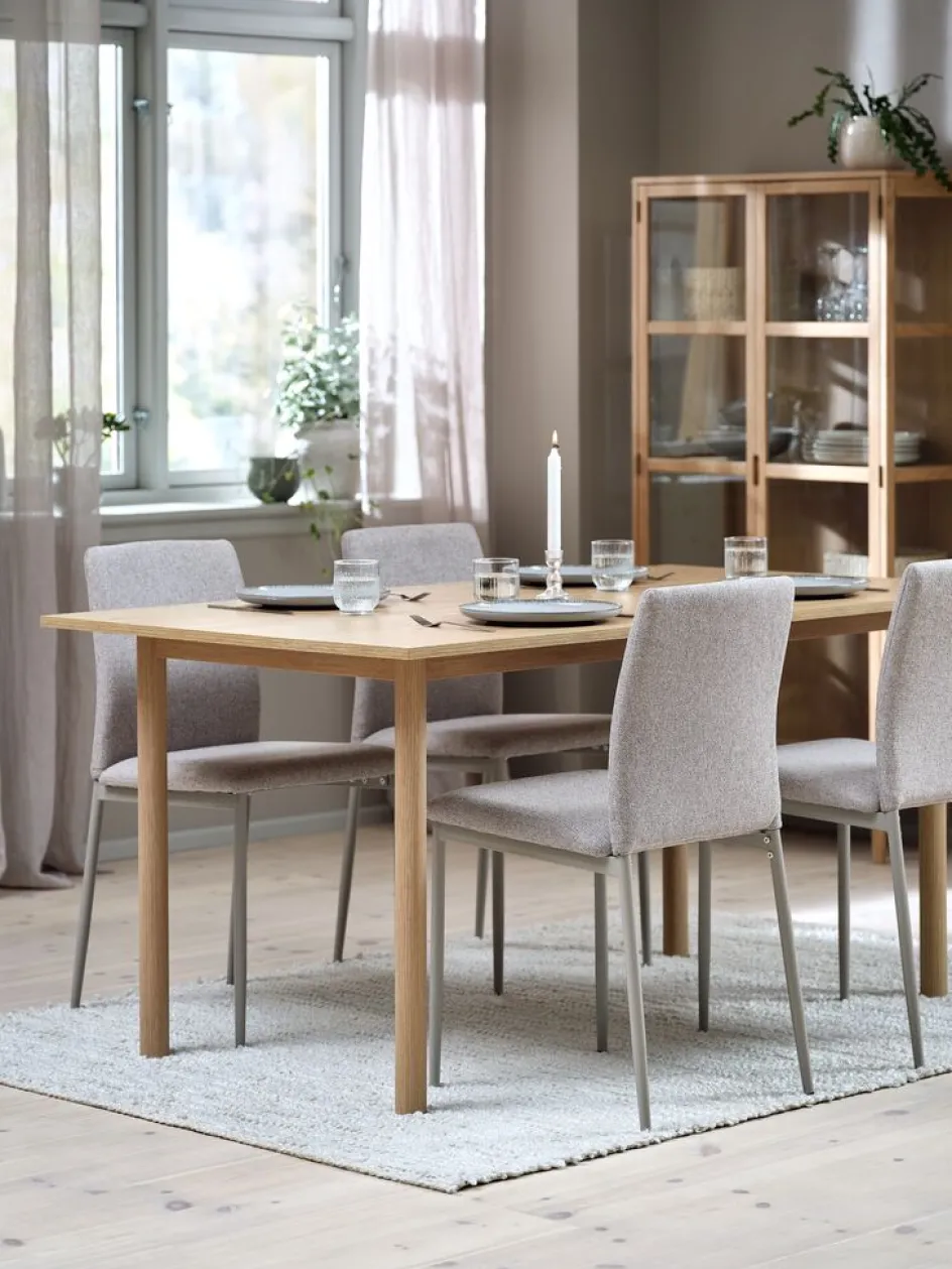 ALSTED + BRANDEALSTED L160 table coloris chêne + 4 BRANDE chaises beige-JYSK New