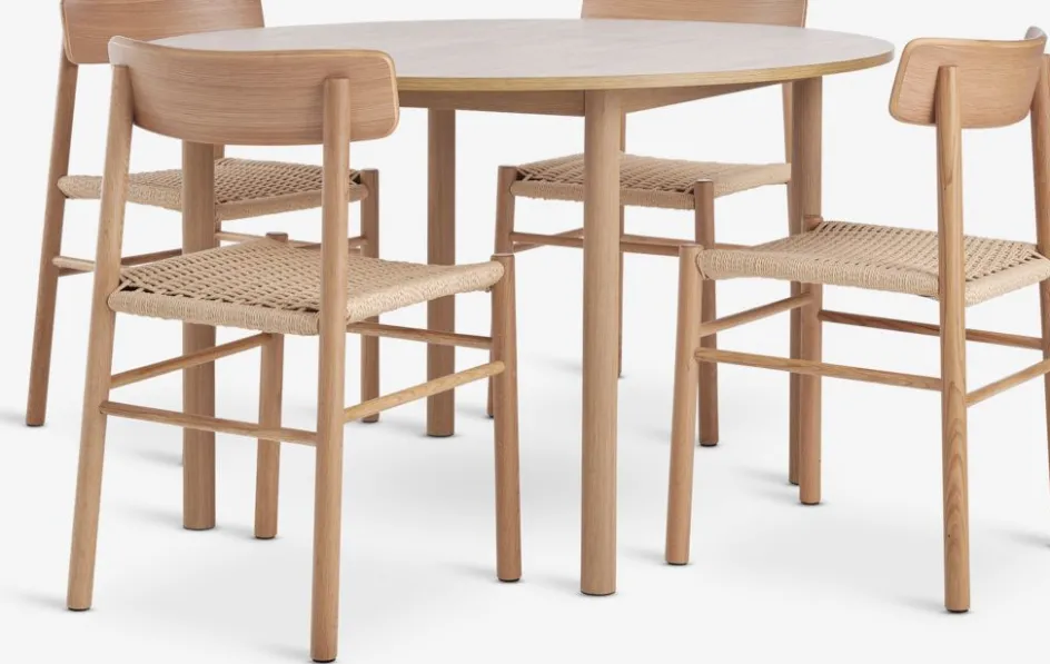 ALSTED + ISLEVALSTED Ø120 table col. chêne + 4 ISLEV chaises ss accoudoirs-JYSK Discount