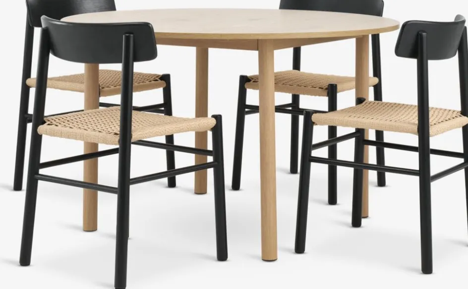 ALSTED + ISLEVALSTED Ø120 table coloris chêne + 4 ISLEV chaises noir-JYSK Sale