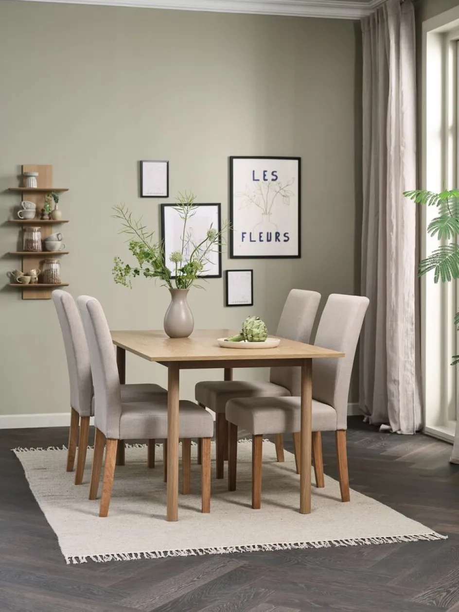 ALSTED + TUREBYALSTED L160 table coloris chêne + 4 TUREBY chaises beige-JYSK