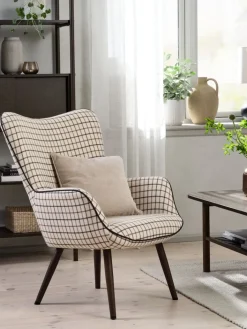 BIERSTEDFauteuil BIERSTED à carreaux tissu beige/brun-JYSK Online