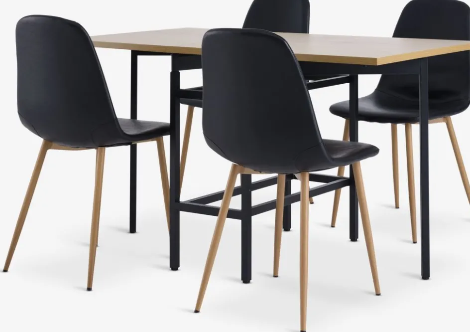FOLDINGBRO + JONSTRUPFOLDINGBRO L130 table coloris chêne +4 JONSTRUP chaises noir-JYSK Outlet