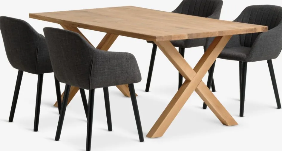 GRIBSKOV + ADSLEVGRIBSKOV L180 table chêne nat. + 4 ADSLEV chaises anthracite-JYSK Online