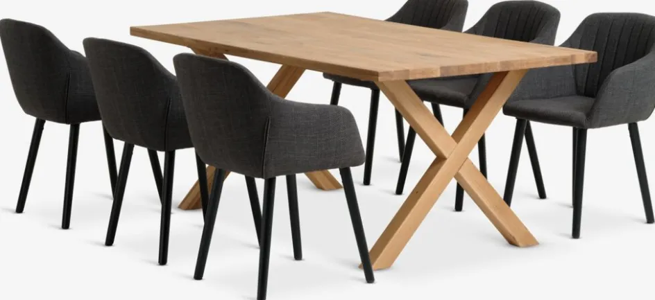 GRIBSKOV + ADSLEVGRIBSKOV L180 table chêne nat. + 4 ADSLEV chaises anthracite-JYSK Online