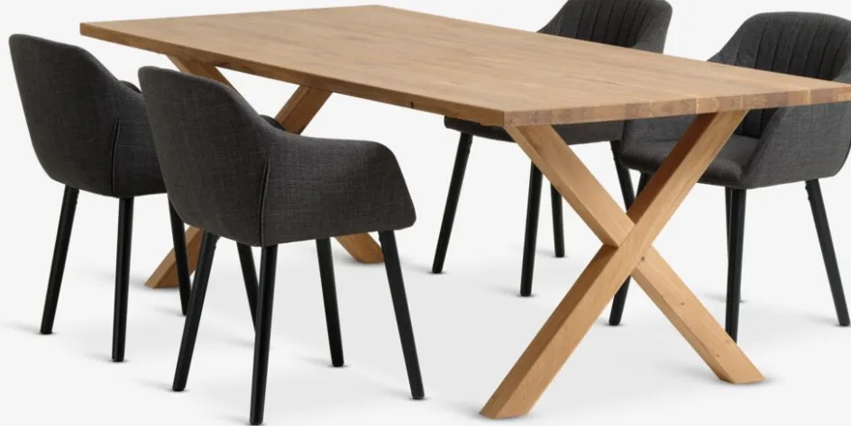GRIBSKOV + ADSLEVGRIBSKOV L230 table chêne nat. + 4 ADSLEV chaises anthracite-JYSK Discount