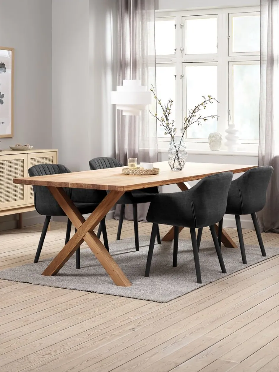 GRIBSKOV + ADSLEVGRIBSKOV L230 table chêne nat. + 4 ADSLEV chaises anthracite-JYSK Discount