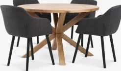 GRIBSKOV + ADSLEVGRIBSKOV Ø120 table chêne nat. + 4 ADSLEV chaises anthracite-JYSK New