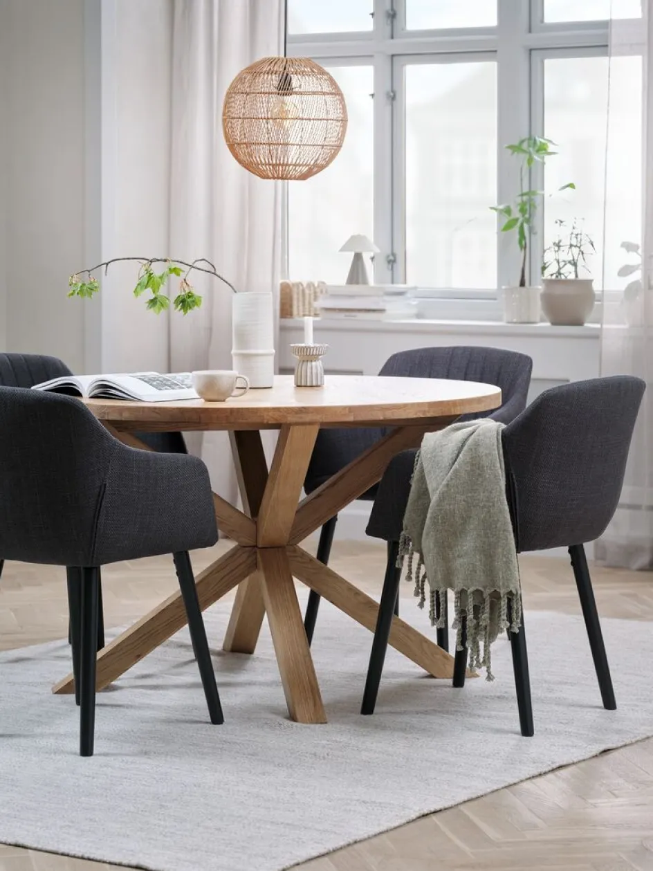 GRIBSKOV + ADSLEVGRIBSKOV Ø120 table chêne nat. + 4 ADSLEV chaises anthracite-JYSK New