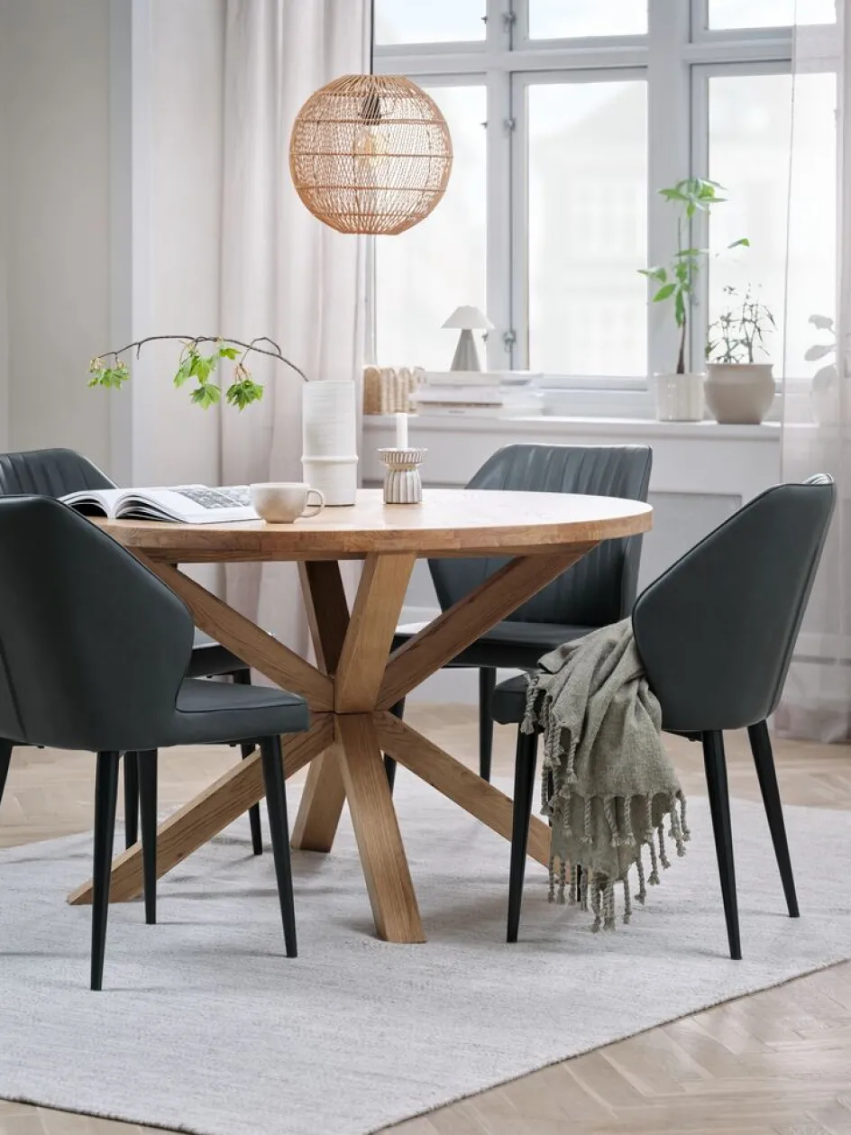 GRIBSKOV + LUNDERSKOVGRIBSKOV Ø120 table chêne + 4 LUNDERSKOV chaises anthracite-JYSK Discount