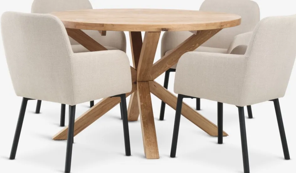 GRIBSKOV + SOTTRUPGRIBSKOV Ø120 table chêne naturel + 4 SOTTRUP chaises beige-JYSK
