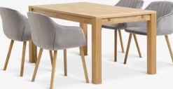 HAGE + ADSLEVHAGE L150 table chêne naturel+ 4 ADSLEV chaises velours gris-JYSK Outlet