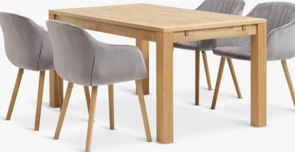 HAGE + ADSLEVHAGE L150 table chêne naturel+ 4 ADSLEV chaises velours gris-JYSK Outlet