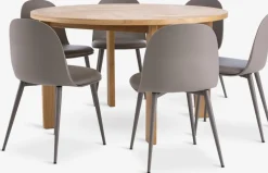 HARESKOV + ULDALHARESKOV Ø129 table coloris chêne + 4 ULDAL chaises brun-JYSK Online