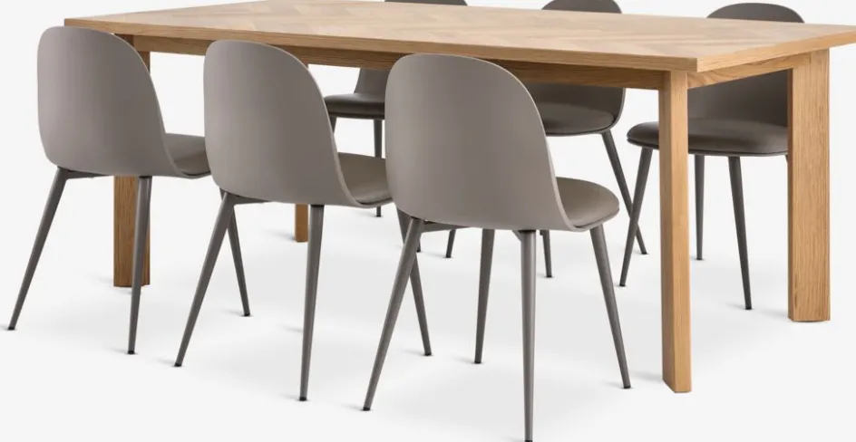 HARESKOV + ULDALHARESKOV L200 table coloris chêne + 4 ULDAL chaises brun-JYSK Sale