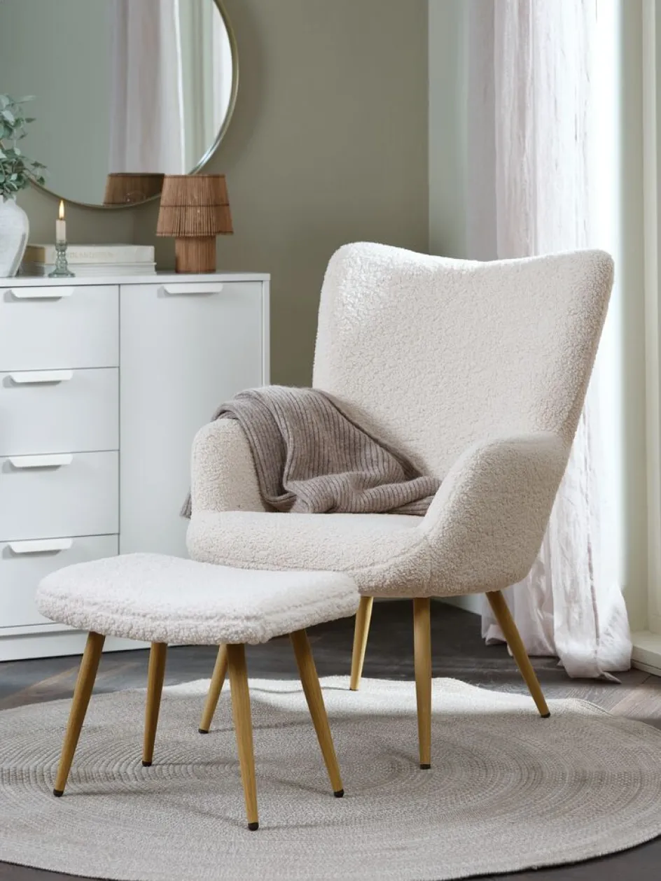 HUNDESTEDRepose-pieds HUNDESTED tissu teddy blanc cassé/coloris chêne-JYSK Hot