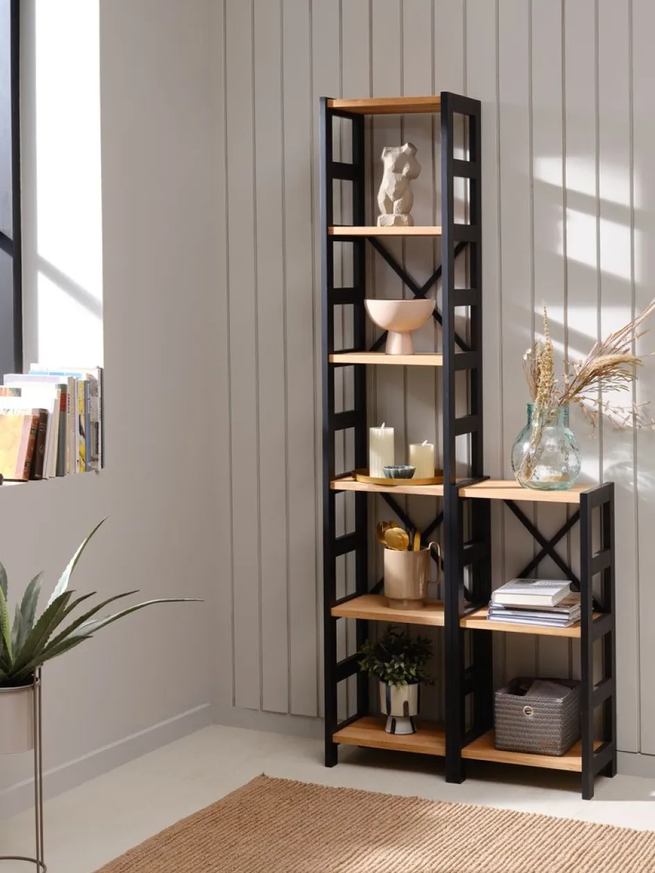 INTRUPÉtagère INTRUP 3 tablettes étroites noir/chêne naturel-Royal Oak Discount