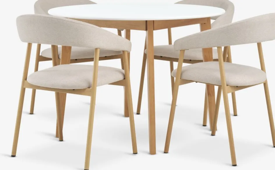 JEGIND + EJSINGJEGIND Ø105 table blanc + 4 EJSING chaises beige/colo. chêne-JYSK New
