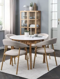 JEGIND + EJSINGJEGIND Ø105 table blanc + 4 EJSING chaises beige/colo. chêne-JYSK New