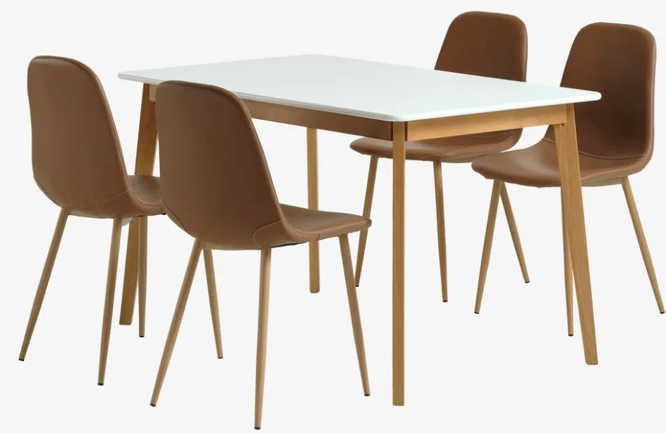 JEGIND + JONSTRUPJEGIND L130 table blanc + 4 JONSTRUP chaises cognac-JYSK Hot
