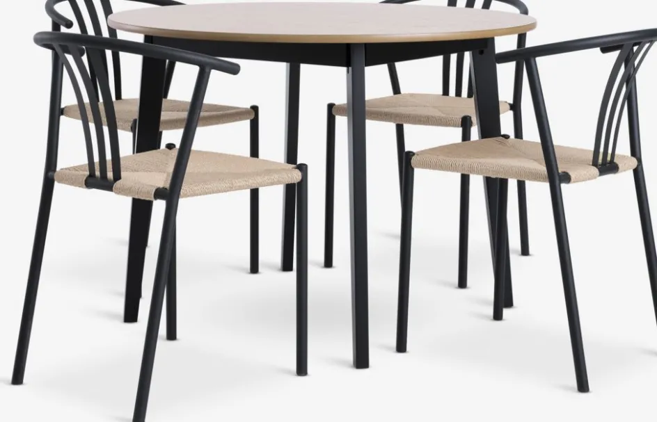 JEGIND + JYDERUPJEGIND Ø105 table colo. chêne + 4 JYDERUP chaises noir/nat-JYSK Discount