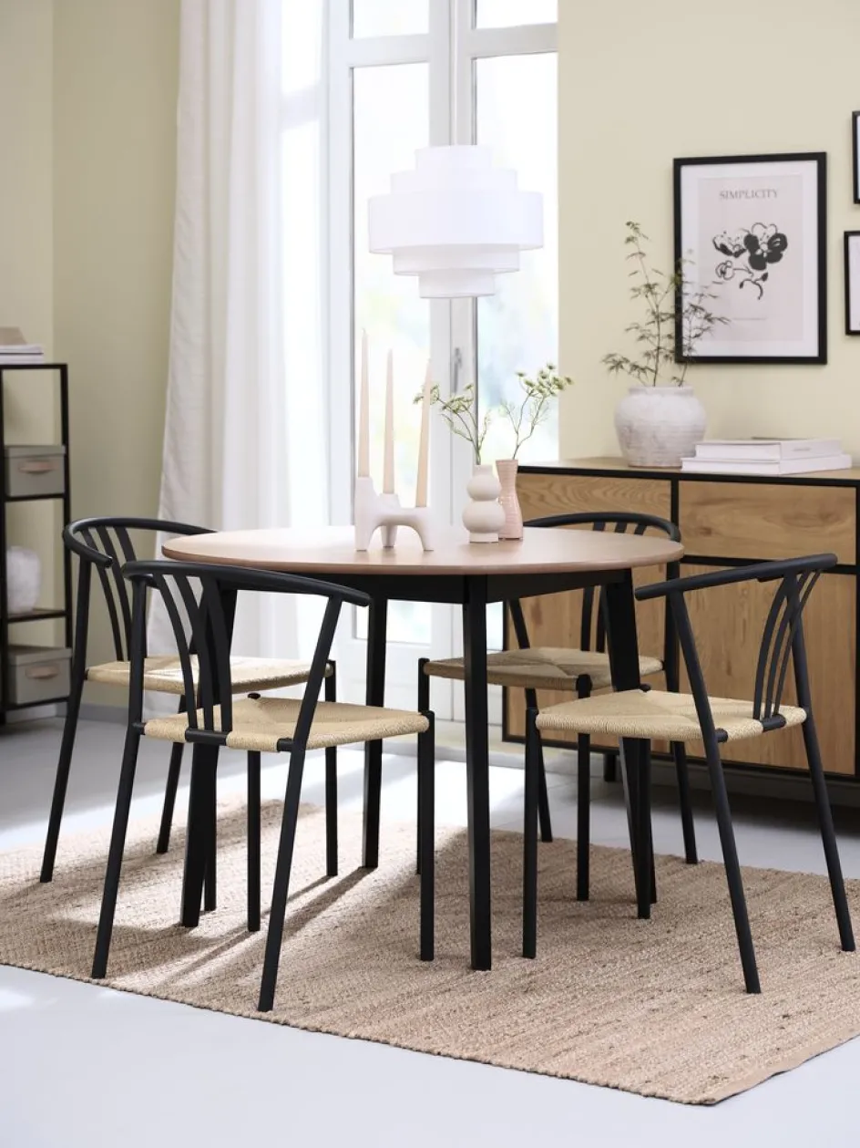 JEGIND + JYDERUPJEGIND Ø105 table colo. chêne + 4 JYDERUP chaises noir/nat-JYSK Discount