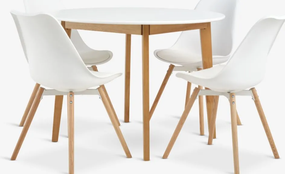 JEGIND + KASTRUPJEGIND Ø105 table blanc + 4 KASTRUP chaises blanc-JYSK Discount