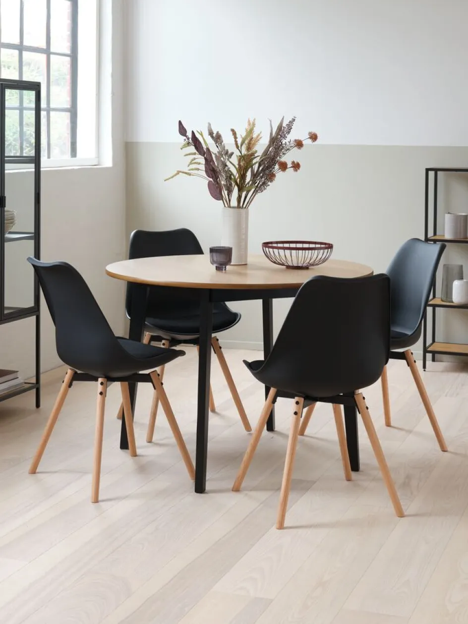 JEGIND + KASTRUPJEGIND Ø105 table coloris chêne nat + 4 KASTRUP chaises noir-JYSK