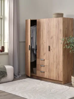 JENSLEVArmoire JENSLEV 144x176 3 portes 3 tiroirs coloris chêne nat-JYSK Online