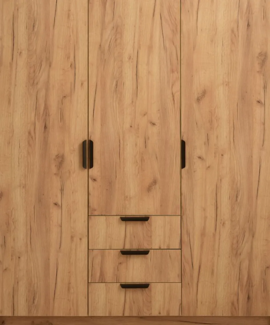 JENSLEVArmoire JENSLEV 144x176 3 portes 3 tiroirs coloris chêne nat-JYSK Online