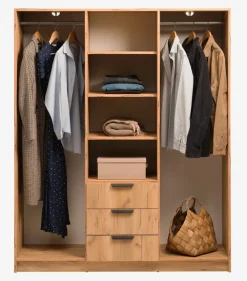 JENSLEVArmoire JENSLEV 144x176 3 portes 3 tiroirs coloris chêne nat-JYSK Online