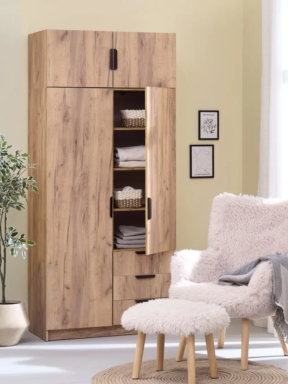 JENSLEVArmoire JENSLEV 96x176 2 portes 3 tiroirs coloris chêne nat.-JYSK Outlet