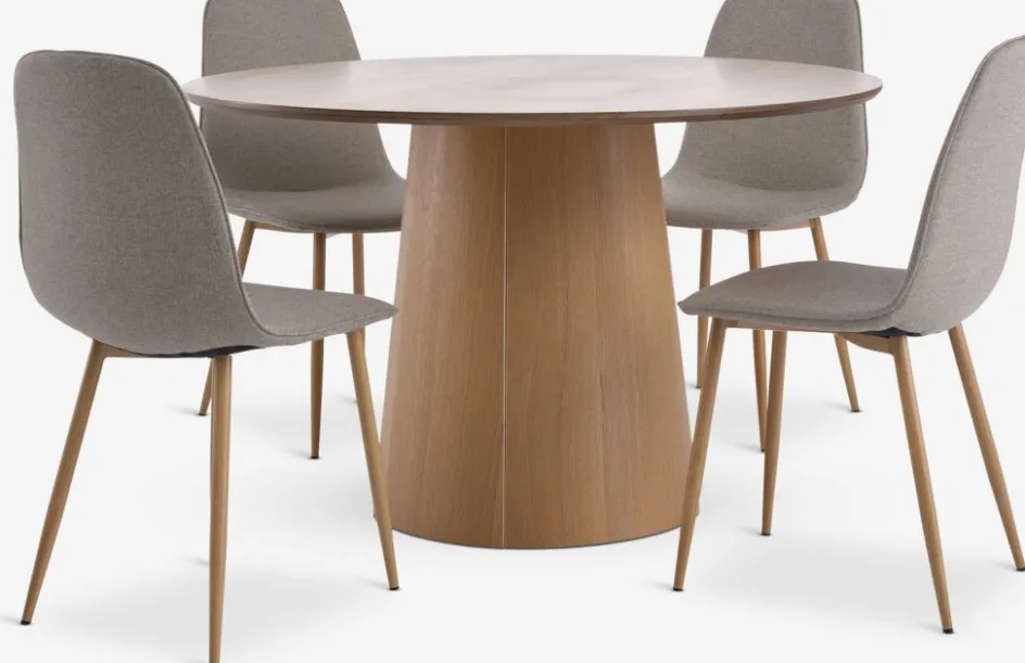 KLIPLEV + BISTRUPKLIPLEV Ø120 table coloris chêne + 4 BISTRUP chaises sable-JYSK Clearance