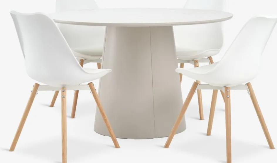 KLIPLEV + KASTRUPKLIPLEV Ø120 table imi. travertin + 4 KASTRUP chaises blanc-JYSK Outlet