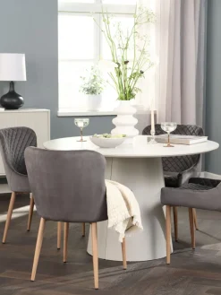 KLIPLEV + PEBRINGEKLIPLEV Ø120 table imi. travertin + 4 PEBRINGE chaises vel g-JYSK Online