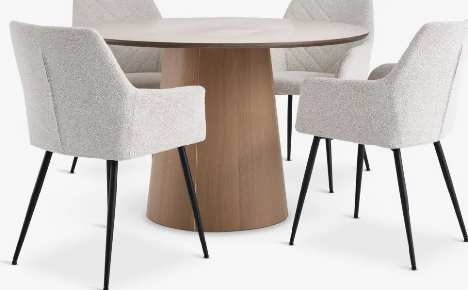 KLIPLEV + PURHUSKLIPLEV Ø120 table col. chêne + 4 PURHUS chaises blanc cassé-JYSK Online