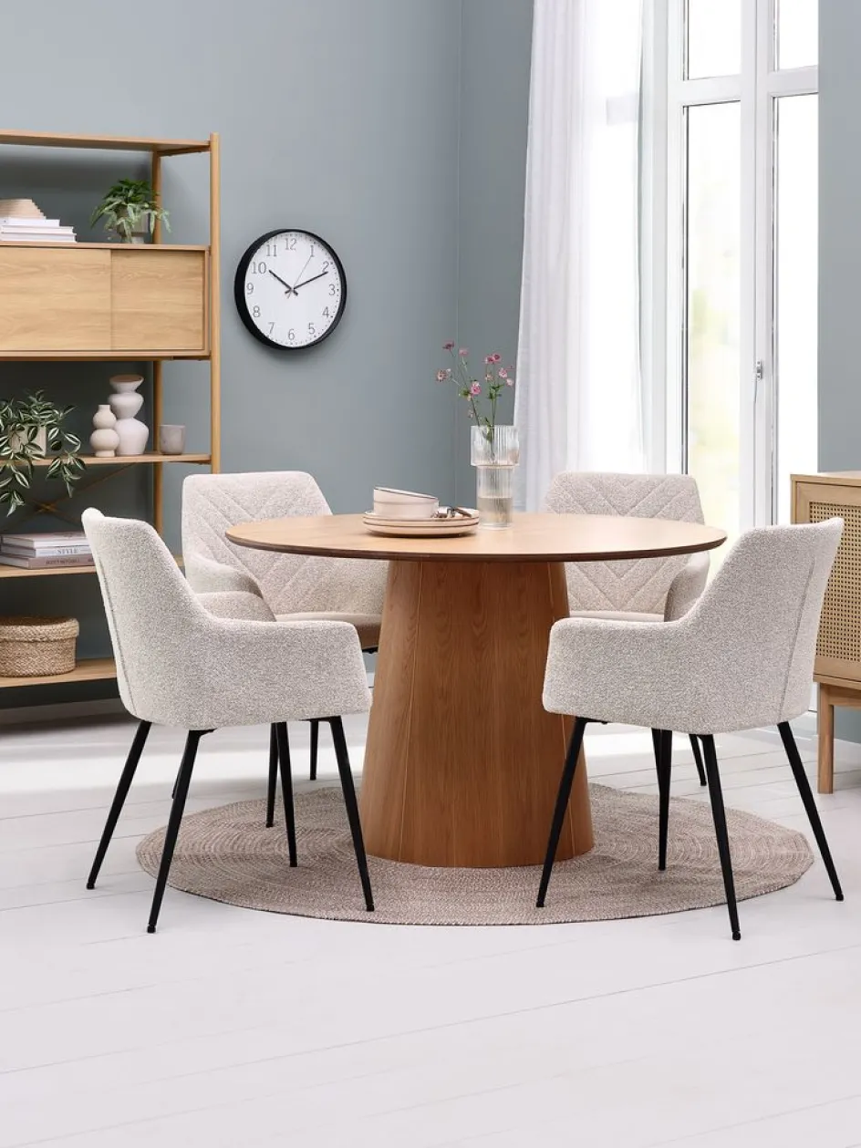 KLIPLEV + PURHUSKLIPLEV Ø120 table col. chêne + 4 PURHUS chaises blanc cassé-JYSK Online