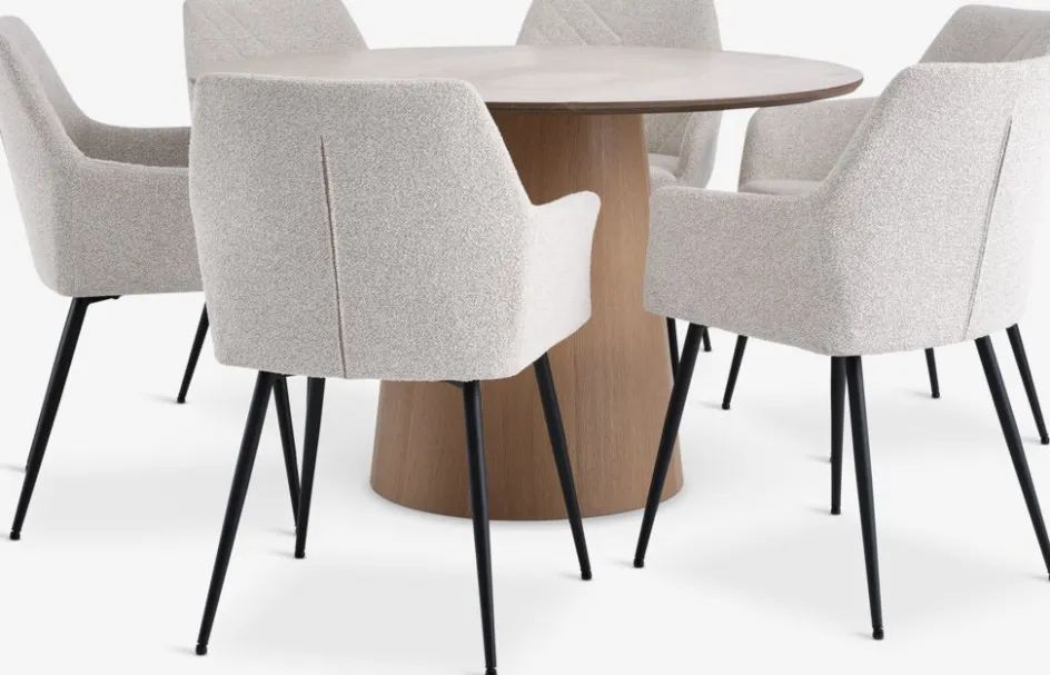 KLIPLEV + PURHUSKLIPLEV Ø120 table col. chêne + 4 PURHUS chaises blanc cassé-JYSK Online