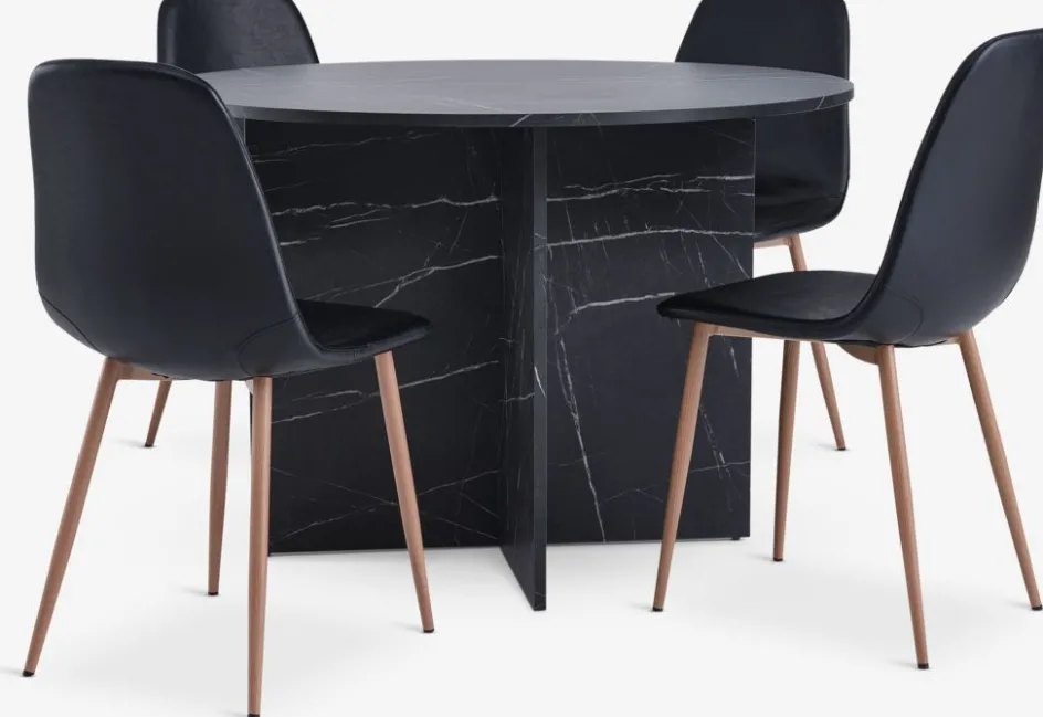 KRONDAL + JONSTRUPKRONDAL Ø110 table imi. marbre + 4 JONSTRUP chaises noir-JYSK Clearance