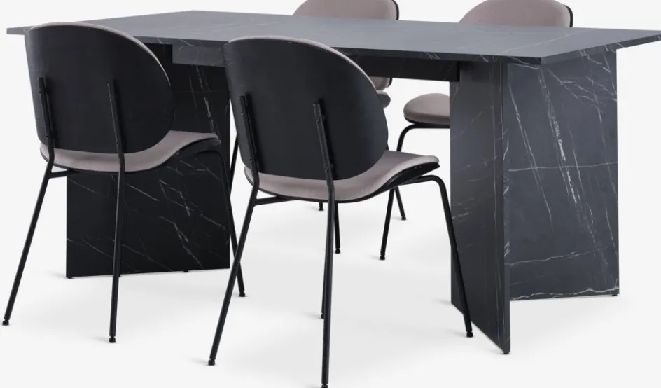 KRONDAL + TESTRUPKRONDAL L180 table marbre + 4 TESTRUP chaises sable c./noir-JYSK Online