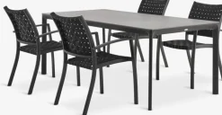 KUMLA + GLOMFJORDKUMLA L200 table gris + 4 GLOMFJORD chaises noir-JUTLANDIA New