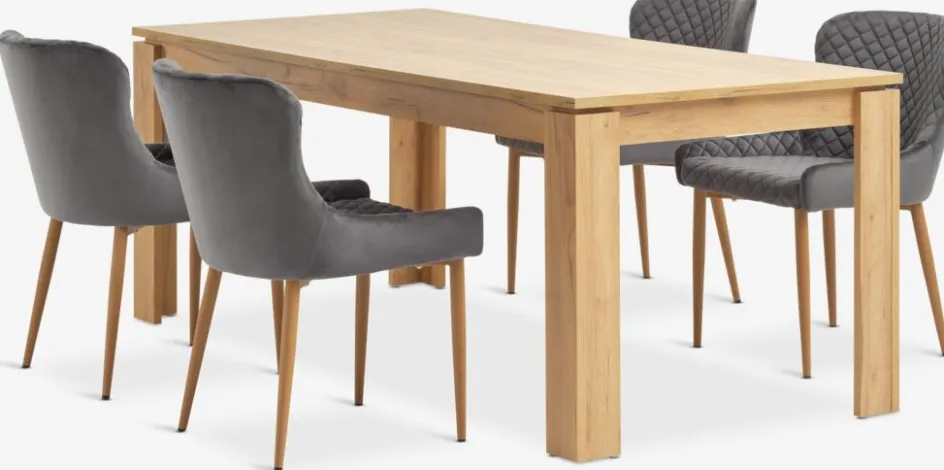 LINTRUP + PEBRINGELINTRUP L190/280 table colo. chêne + 4 PEBRINGE chaises gris-JYSK Clearance
