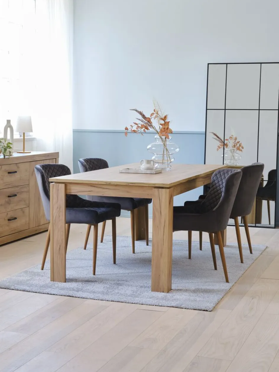 LINTRUP + PEBRINGELINTRUP L190/280 table colo. chêne + 4 PEBRINGE chaises gris-JYSK Clearance