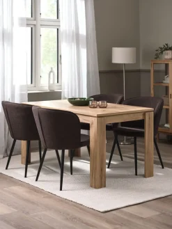 LINTRUP + RISSKOVLINTRUP L140 table col. chêne + 4 RISSKOV chaises brun foncé-JYSK Discount