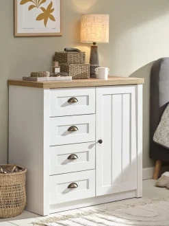 MARKSKELCommode 4 tiroirs 1 porte MARKSKEL blanc/coloris chêne nat.-JYSK Best