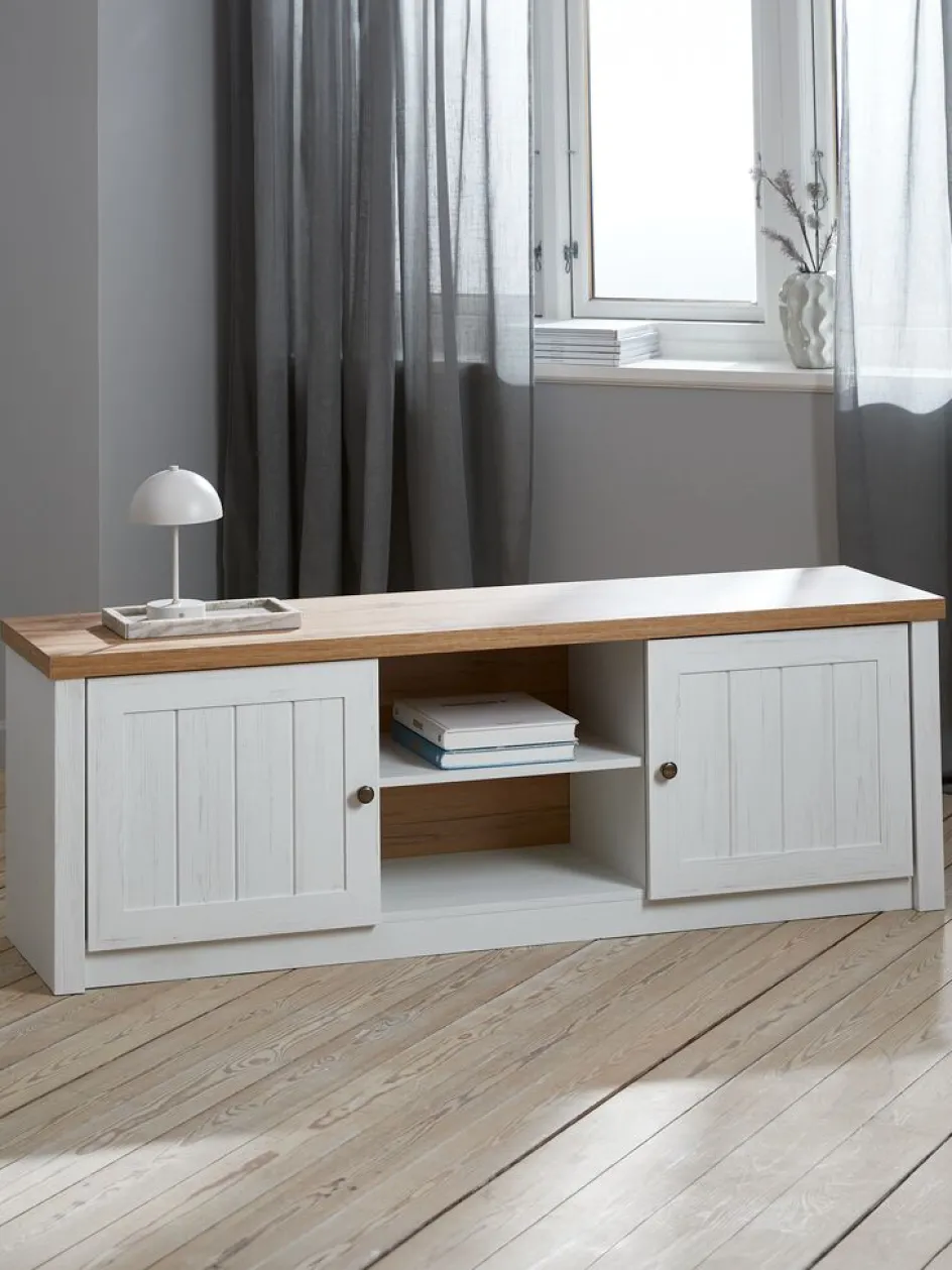 MARKSKELMeuble TV MARKSKEL 2 portes coloris blanc/chêne naturel-JYSK Discount