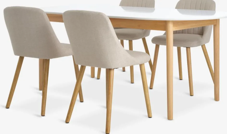 MARSTRAND + ADSLEVMARSTRAND L200/280 table blanc + 4 ADSLEV chaises ss accou.-JYSK Online