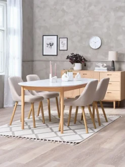 MARSTRAND + ADSLEVMARSTRAND Ø110 table blanc + 4 ADSLEV sans accoudoirs beige-JYSK